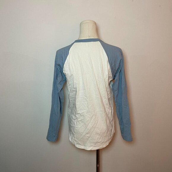 Frame Long Sleeve Raglan Tee in Sky Blue Multi | Women’s Size Small - Picture 3 of 5